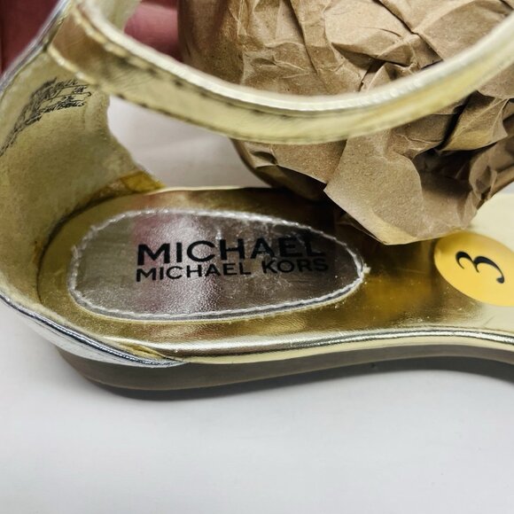 MICHAEL Michael Kors Youth Girls Size 3 T Strap Thong Wedge Sandals in Gold S5 - Picture 7 of 8